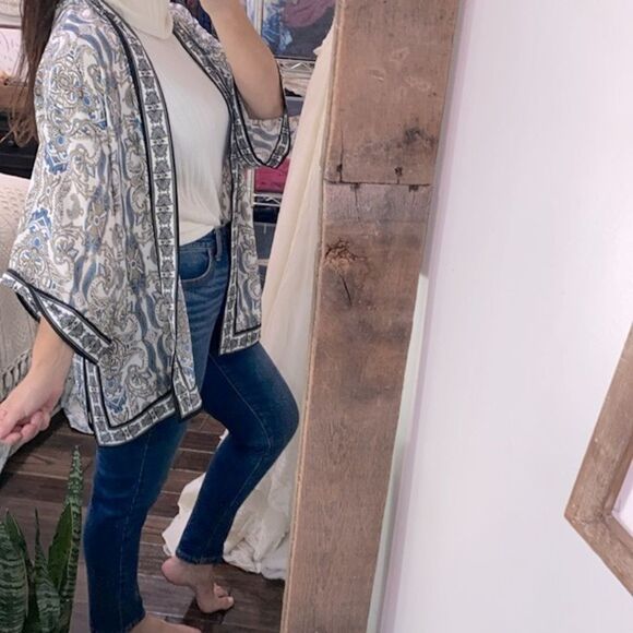 Max studio blue paisley open cardigan size medium - Picture 3 of 9